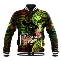 Hawaii Baseball Jacket Pray For Maui Hawaiian Plumeria Be Strong Reggae Verison LT14 Unisex Reggae - Polynesian Pride