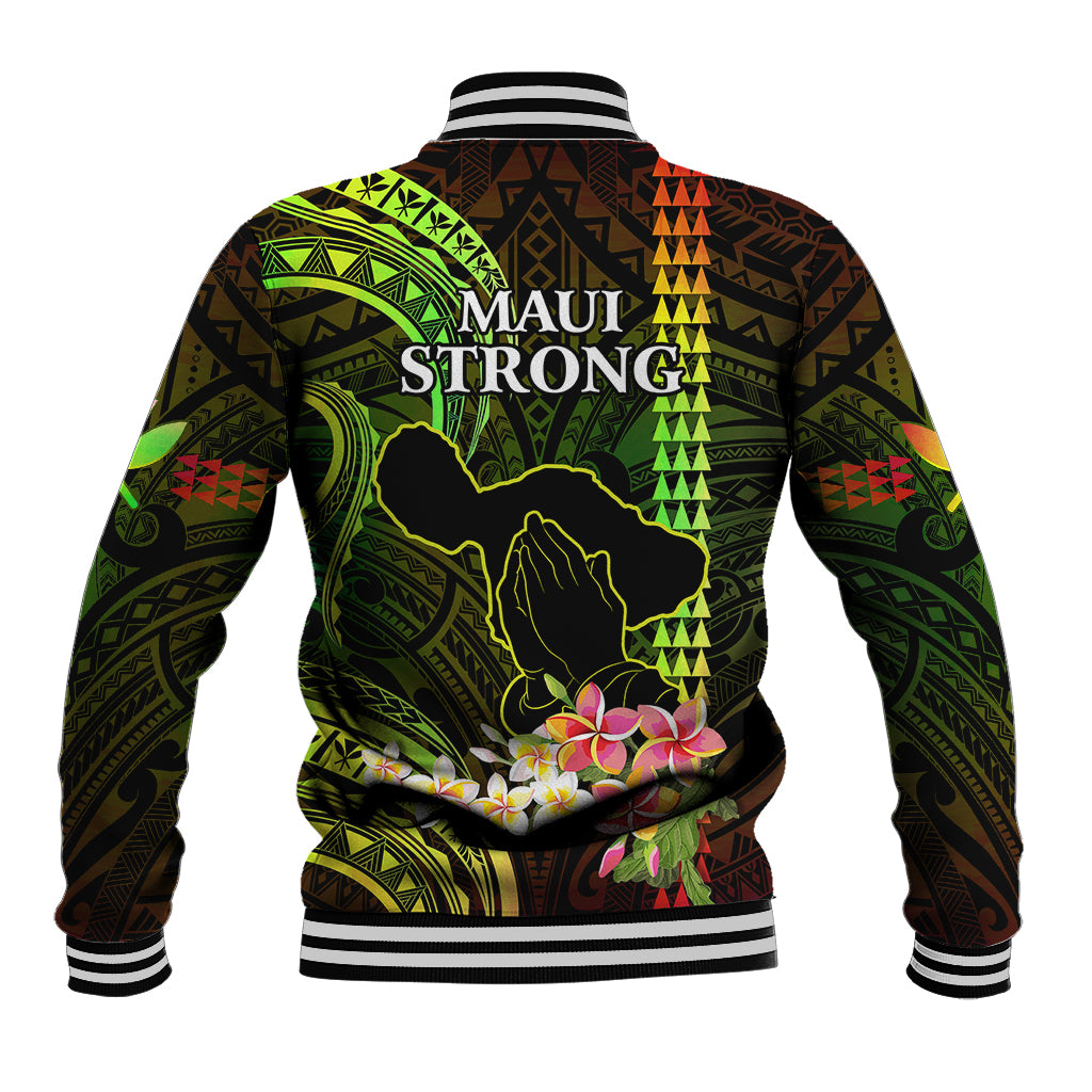Hawaii Baseball Jacket Pray For Maui Hawaiian Plumeria Be Strong Reggae Verison LT14 - Polynesian Pride