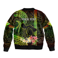 Personalised Hawaii Bomber Jacket Pray For Maui Hawaiian Plumeria Be Strong Reggae Verison LT14 - Polynesian Pride