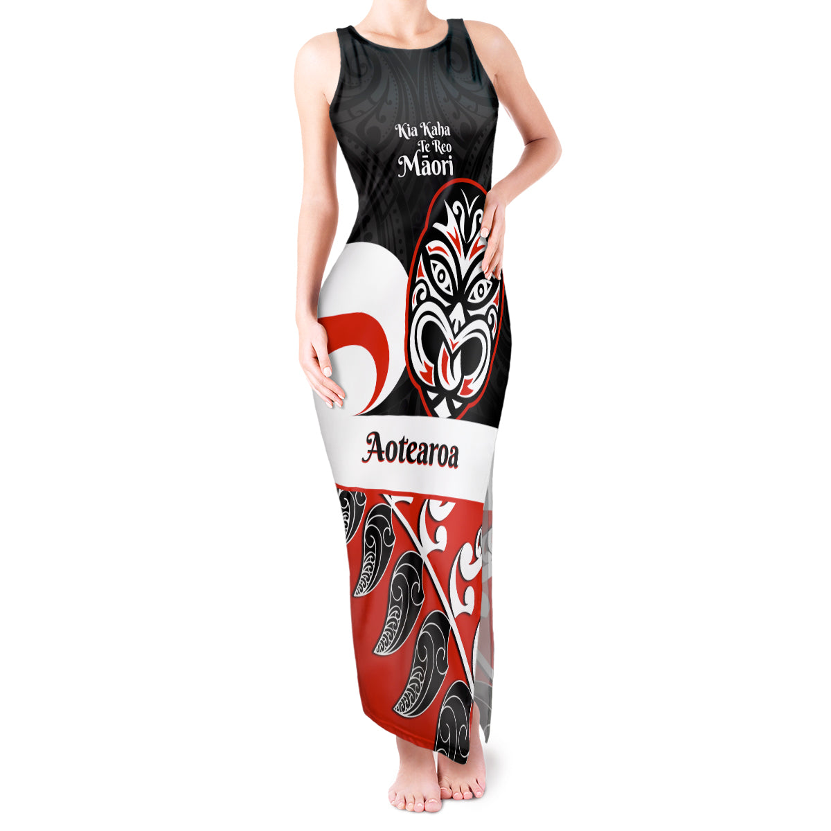 Personalised Te Reo Maori New Zealand Tank Maxi Dress Kia Haka Maori Fern With Tino Rangatiratanga LT14 Women Red - Polynesian Pride