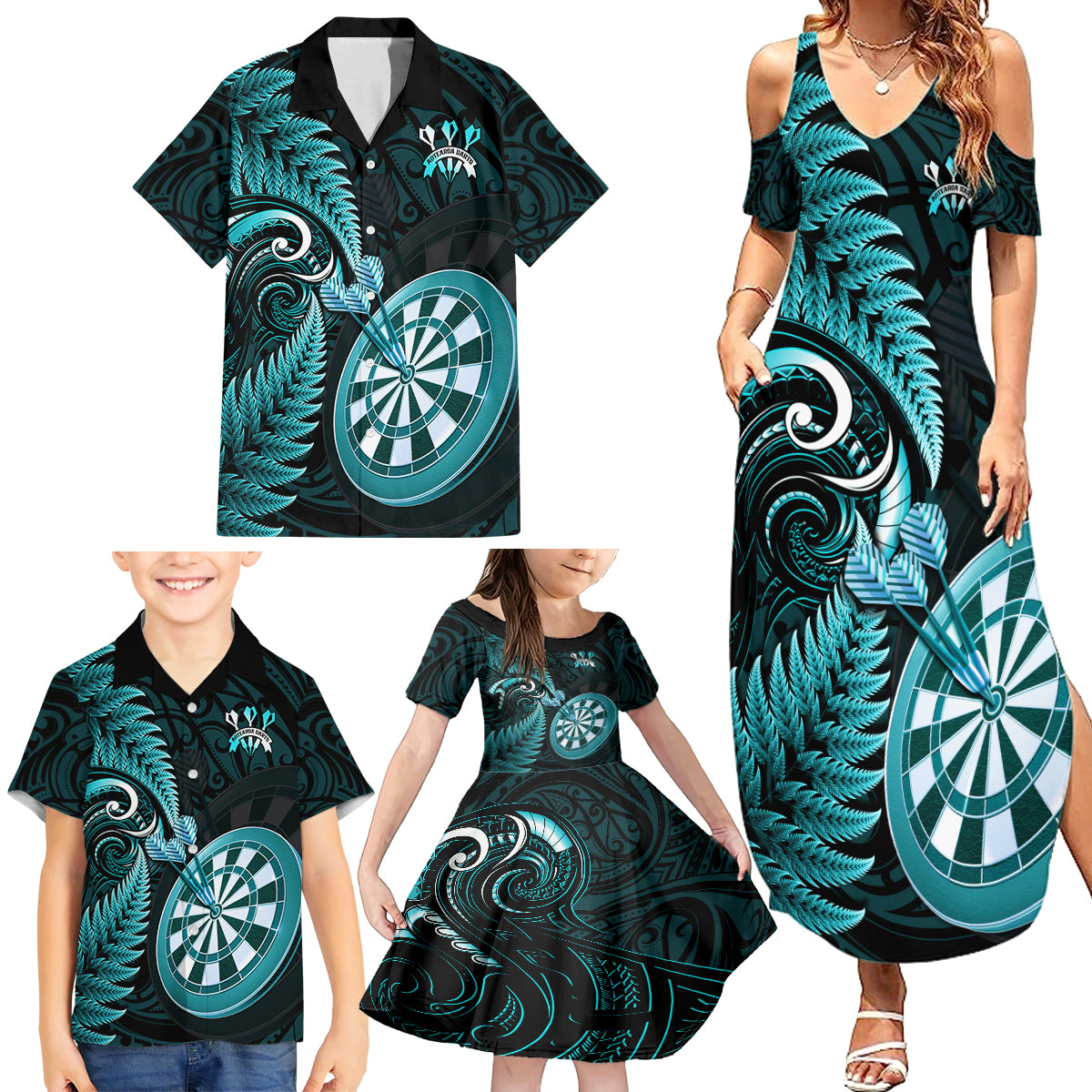 new-zealand-darts-family-matching-summer-maxi-dress-and-hawaiian-shirt-happiness-is-a-tight-threesome-maori-turquoise