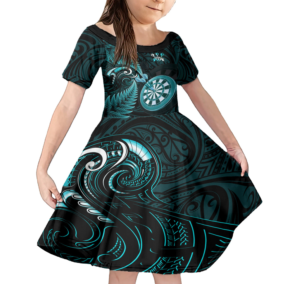 New Zealand Darts Kid Short Sleeve Dress Happiness Is A Tight Threesome Maori Turquoise LT14 KID Turquoise - Polynesian Pride