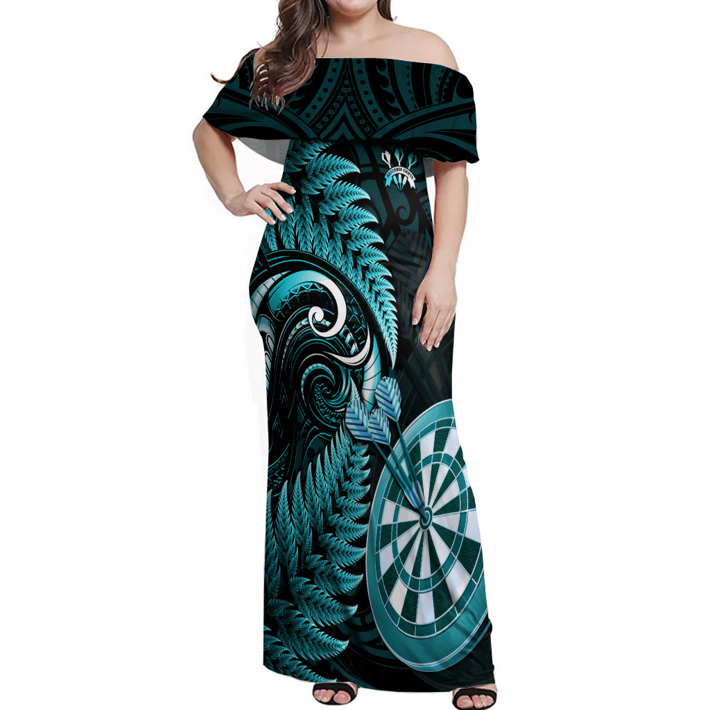 New Zealand Darts Off Shoulder Maxi Dress Happiness Is A Tight Threesome Maori Turquoise LT14 Women Turquoise - Polynesian Pride