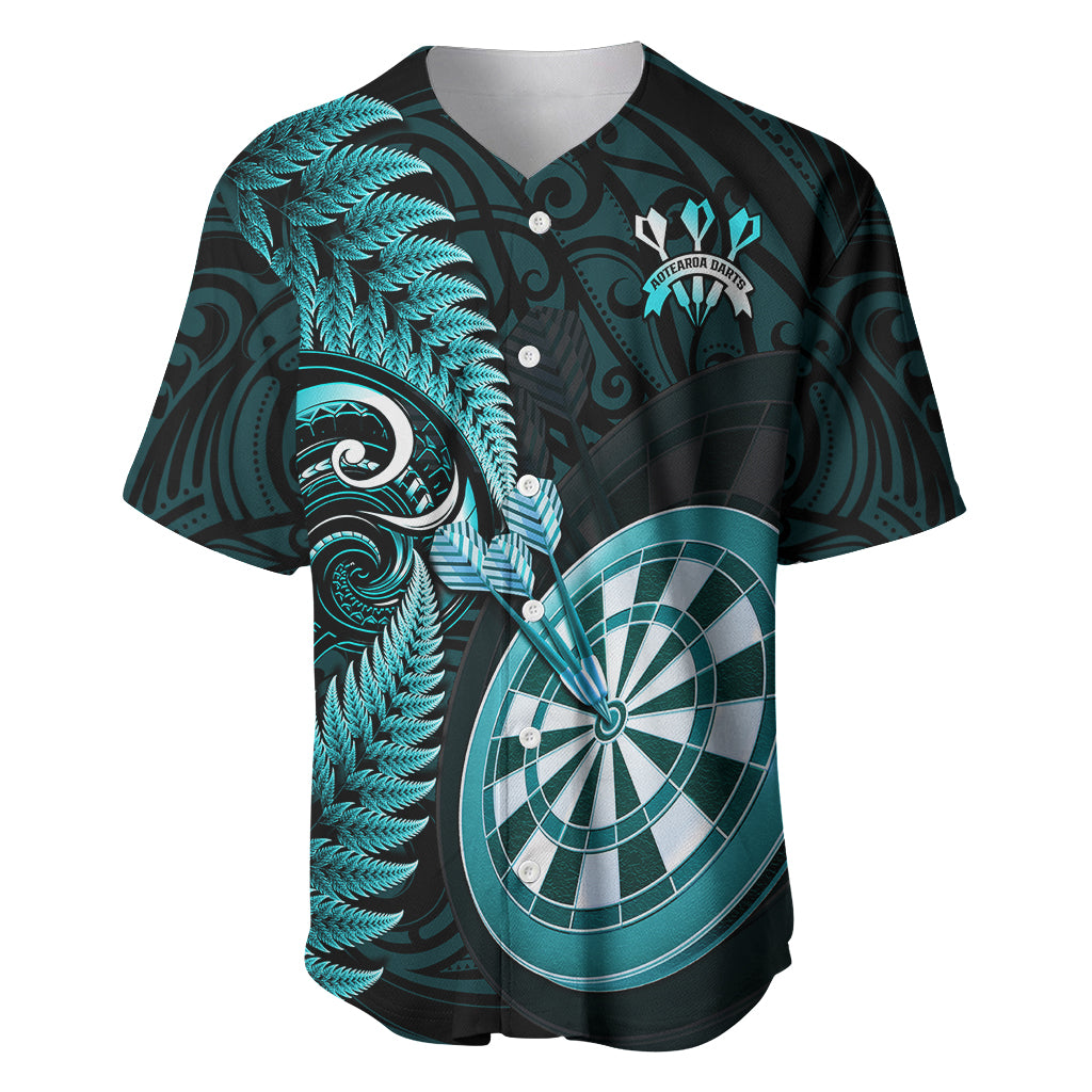 Personalised New Zealand Darts Baseball Jersey Happiness Is A Tight Threesome Maori Turquoise LT14 Turquoise - Polynesian Pride