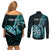 personalised-new-zealand-darts-couples-matching-off-shoulder-short-dress-and-long-sleeve-button-shirts-happiness-is-a-tight-threesome-maori-turquoise