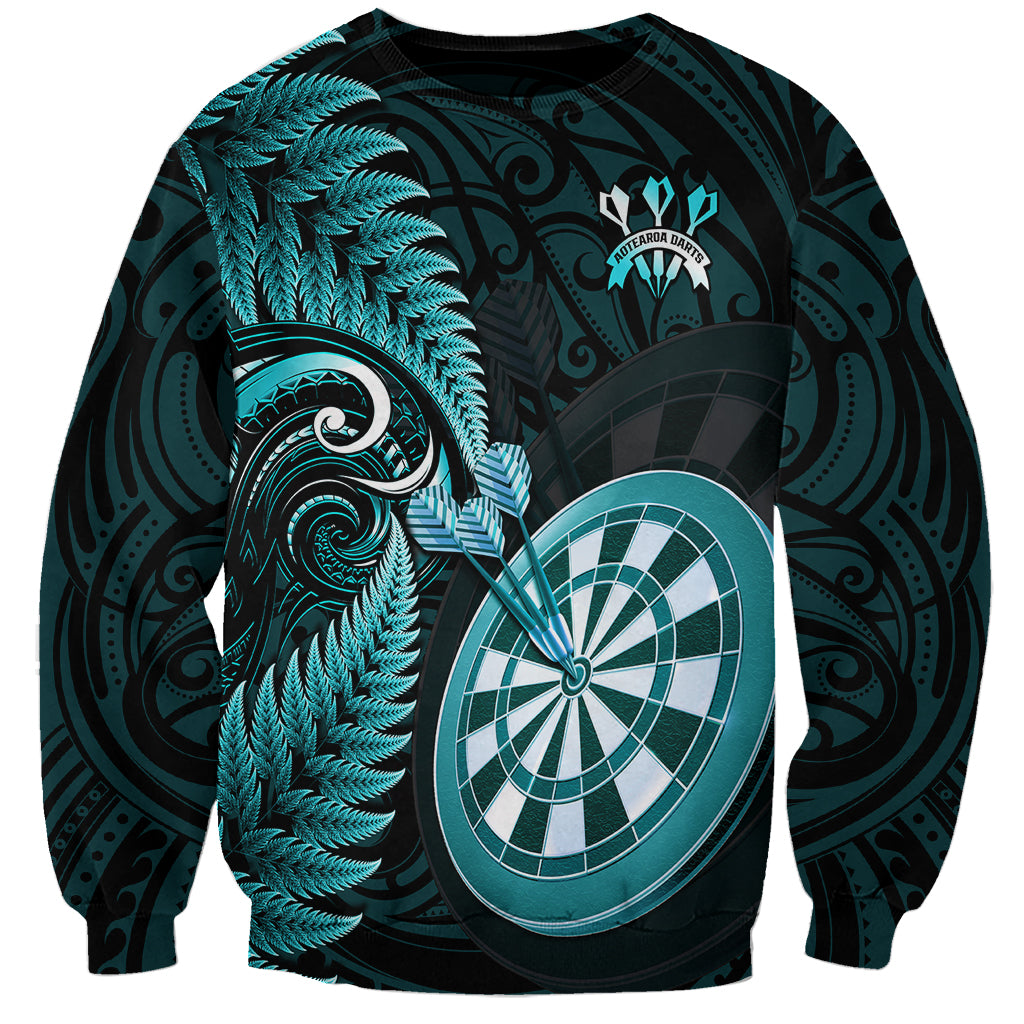 Personalised New Zealand Darts Sweatshirt Happiness Is A Tight Threesome Maori Turquoise LT14 Unisex Turquoise - Polynesian Pride