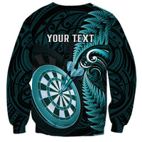 Personalised New Zealand Darts Sweatshirt Happiness Is A Tight Threesome Maori Turquoise LT14 - Polynesian Pride