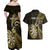 Personalised New Zealand Darts Couples Matching Off Shoulder Maxi Dress and Hawaiian Shirt Happiness Is A Tight Threesome Maori Gold LT14 - Polynesian Pride