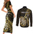 Personalised New Zealand Darts Couples Matching Short Sleeve Bodycon Dress and Long Sleeve Button Shirts Happiness Is A Tight Threesome Maori Gold LT14 - Polynesian Pride