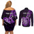 Personalised New Zealand Darts Couples Matching Off Shoulder Short Dress and Long Sleeve Button Shirts Happiness Is A Tight Threesome Maori Purple LT14 - Polynesian Pride