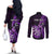 Personalised New Zealand Darts Couples Matching Off The Shoulder Long Sleeve Dress and Long Sleeve Button Shirts Happiness Is A Tight Threesome Maori Purple LT14 - Polynesian Pride