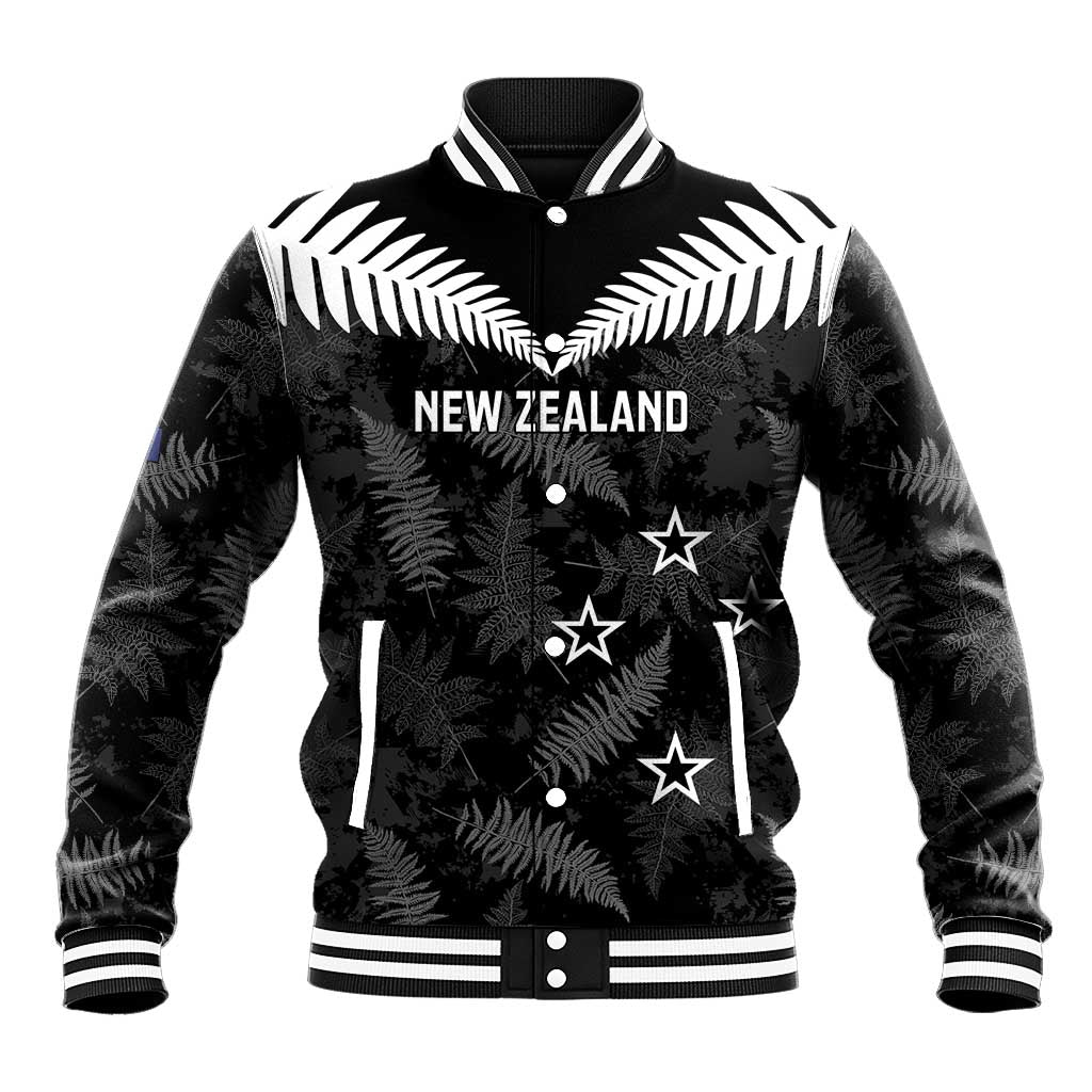 Custom New Zealand Silver Fern Football Baseball Jacket Go Aotearoa Grunge Black LT14 Unisex Black - Polynesian Pride