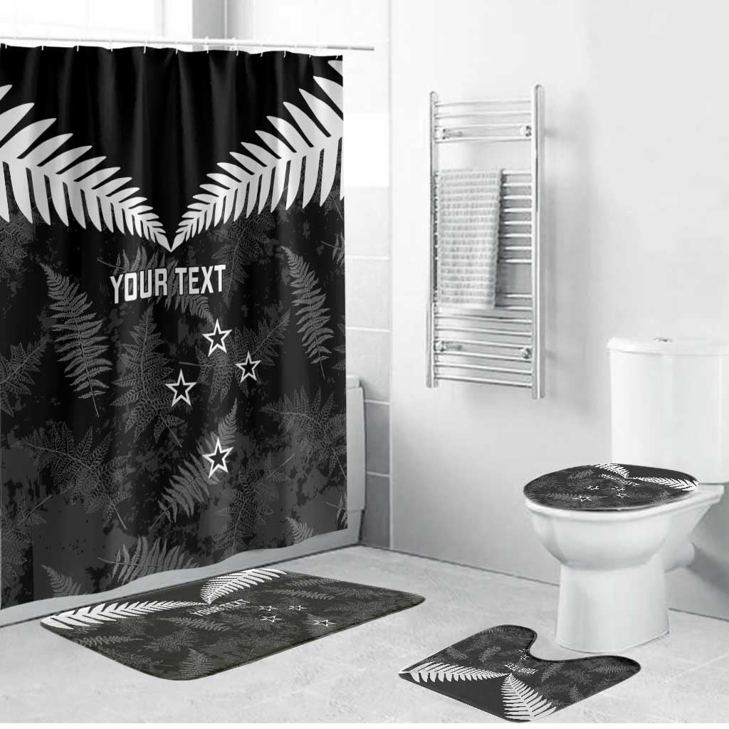 Custom New Zealand Silver Fern Football Bathroom Set Go Aotearoa Grunge Black LT14 Bathroom Set (4 pcs) Black - Polynesian Pride