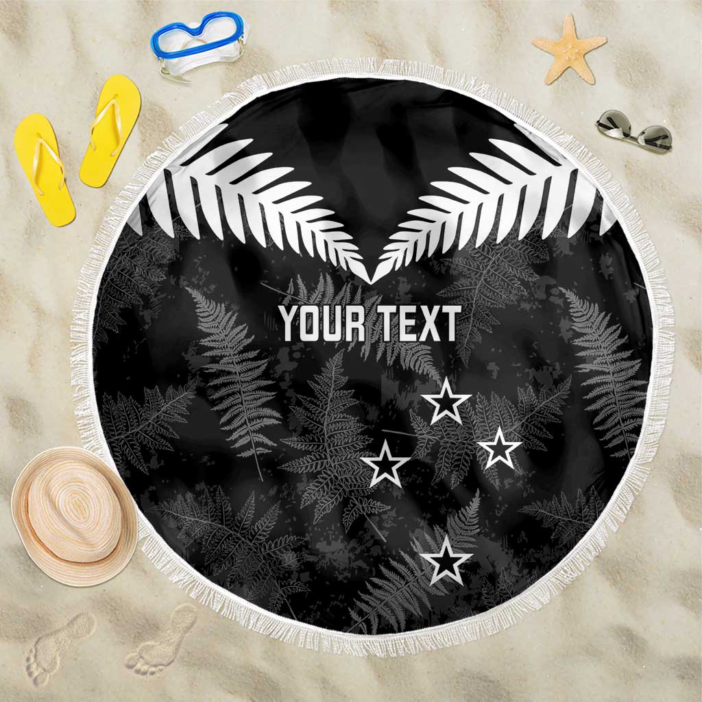 Custom New Zealand Silver Fern Football Beach Blanket Go Aotearoa Grunge Black LT14 One Size 150cm Black - Polynesian Pride