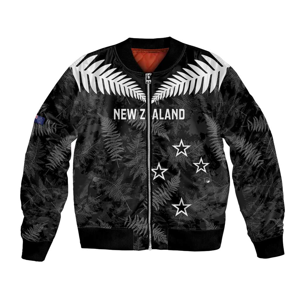 Custom New Zealand Silver Fern Football Bomber Jacket Go Aotearoa Grunge Black LT14 Unisex Black - Polynesian Pride