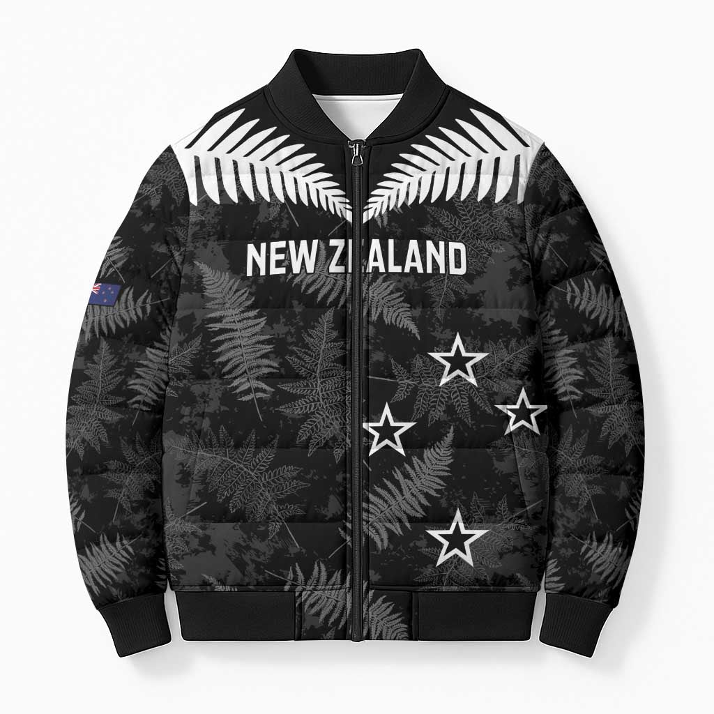 Custom New Zealand Silver Fern Football Bomber Puffer Jacket Go Aotearoa Grunge Black LT14 Unisex Black - Polynesian Pride