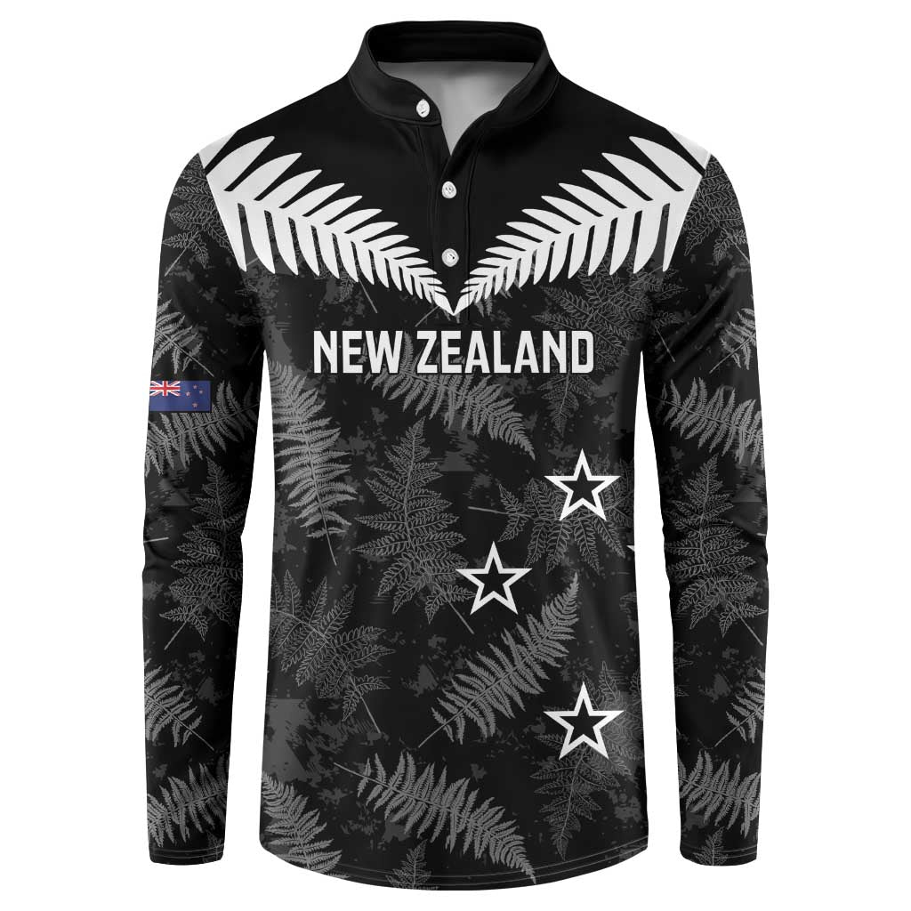 Custom New Zealand Silver Fern Football Button Sweatshirt Go Aotearoa Grunge Black LT14 Black - Polynesian Pride