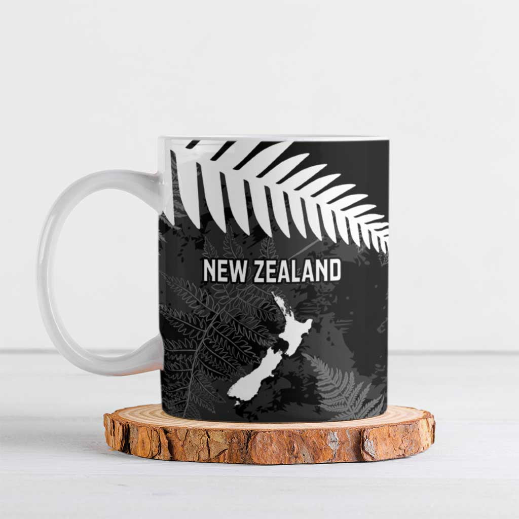 Custom New Zealand Silver Fern Football Ceramic Mug Go Aotearoa Grunge Black LT14 Black - Polynesian Pride