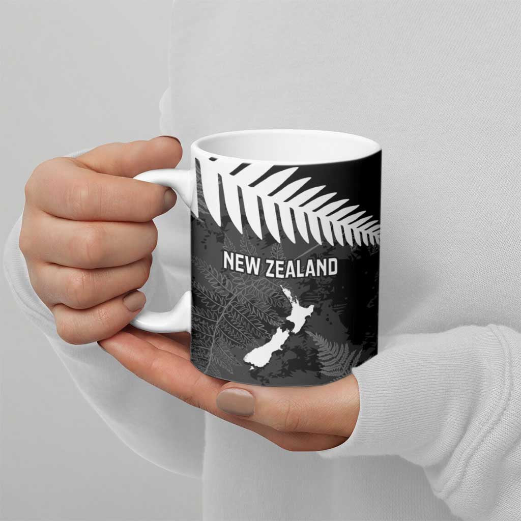 Custom New Zealand Silver Fern Football Ceramic Mug Go Aotearoa Grunge Black LT14 - Polynesian Pride
