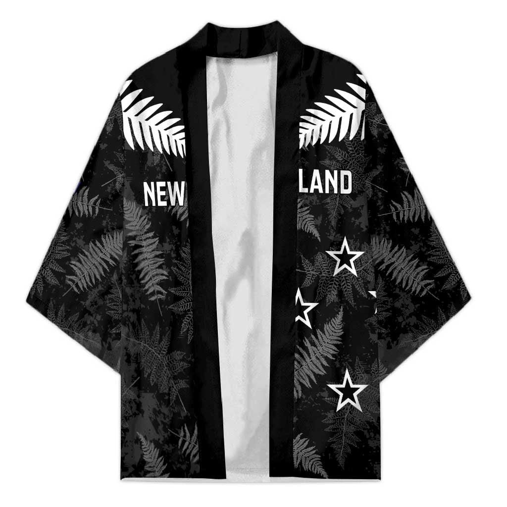 Custom New Zealand Silver Fern Football Kimono Go Aotearoa Grunge Black LT14 Unisex Black - Polynesian Pride