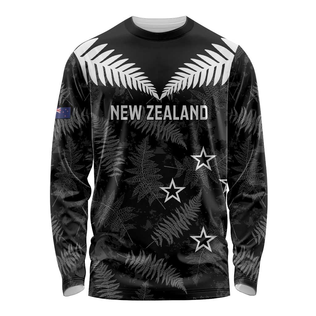 Custom New Zealand Silver Fern Football Long Sleeve Shirt Go Aotearoa Grunge Black LT14 Unisex Black - Polynesian Pride