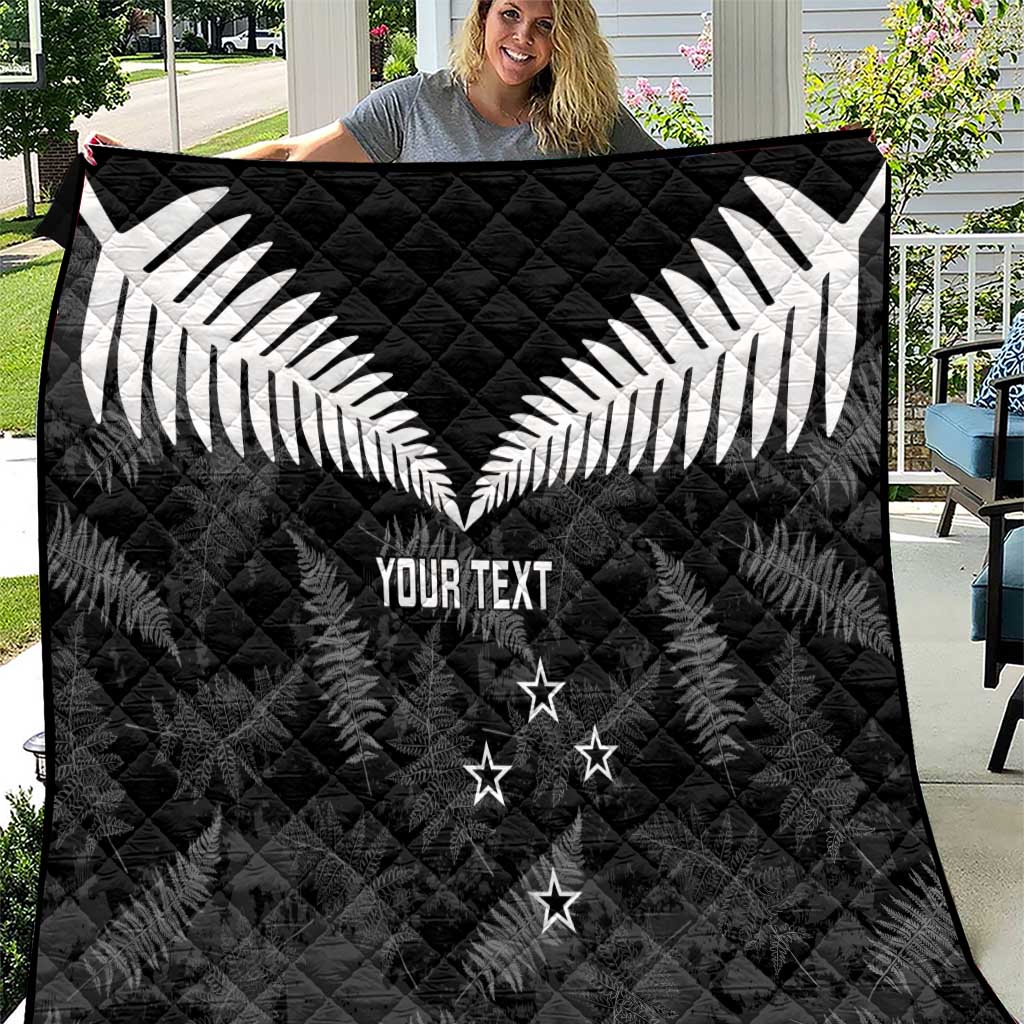 Custom New Zealand Silver Fern Football Quilt Go Aotearoa Grunge Black LT14 Black - Polynesian Pride