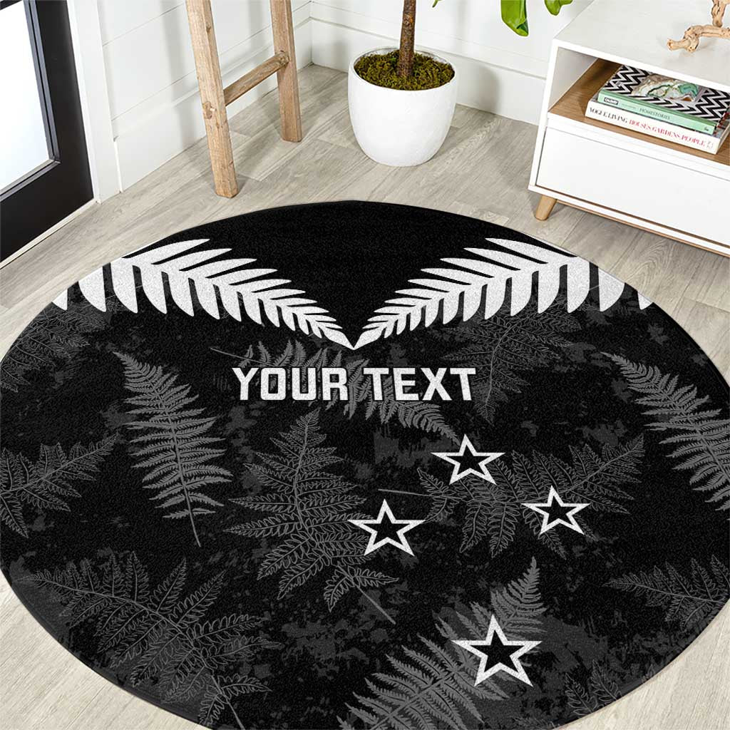 Custom New Zealand Silver Fern Football Round Carpet Go Aotearoa Grunge Black LT14 Black - Polynesian Pride