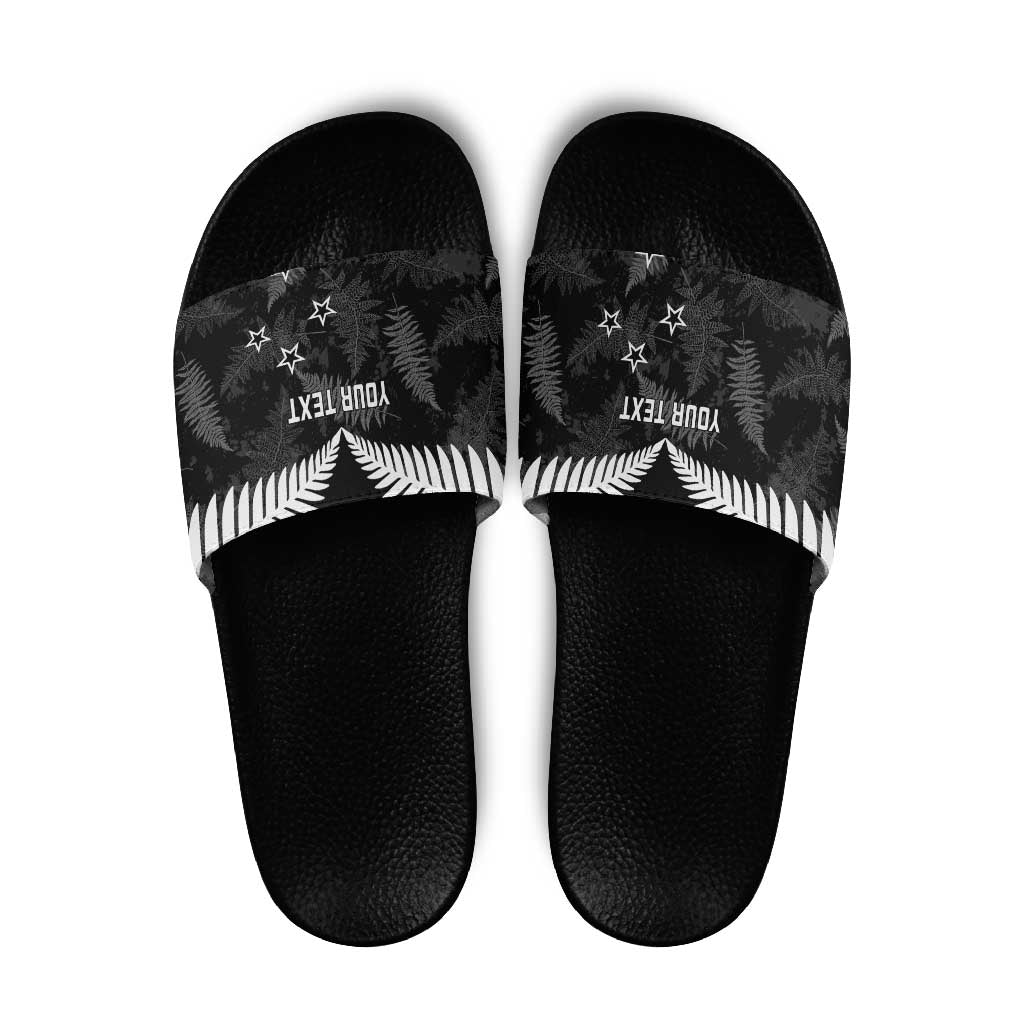 Custom New Zealand Silver Fern Football Slide Sandals Go Aotearoa Grunge Black LT14 Black - Polynesian Pride
