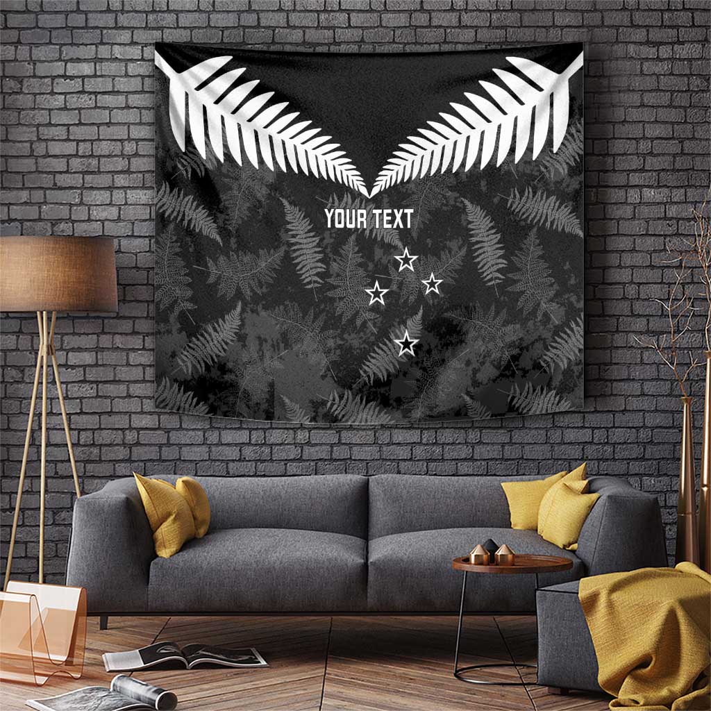 Custom New Zealand Silver Fern Football Tapestry Go Aotearoa Grunge Black LT14 Black - Polynesian Pride