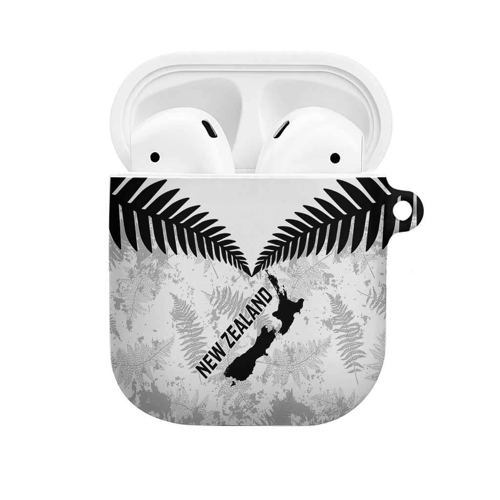 Custom New Zealand Silver Fern Football AirPods Case Go Aotearoa Grunge White LT14 White - Polynesian Pride