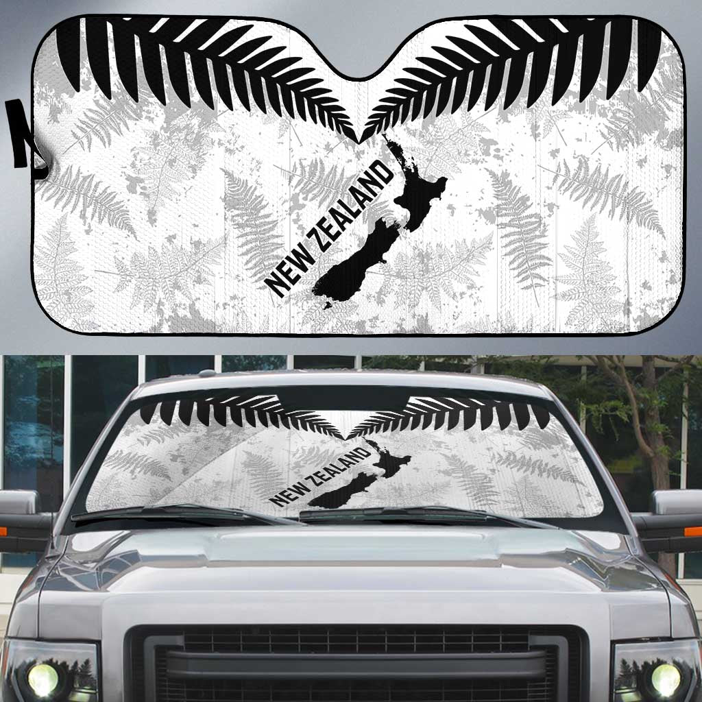 Custom New Zealand Silver Fern Football Auto Sun Shade Go Aotearoa Grunge White LT14 White - Polynesian Pride