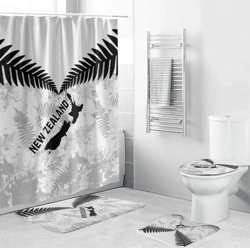 Custom New Zealand Silver Fern Football Bathroom Set Go Aotearoa Grunge White LT14 Bathroom Set (4 pcs) White - Polynesian Pride