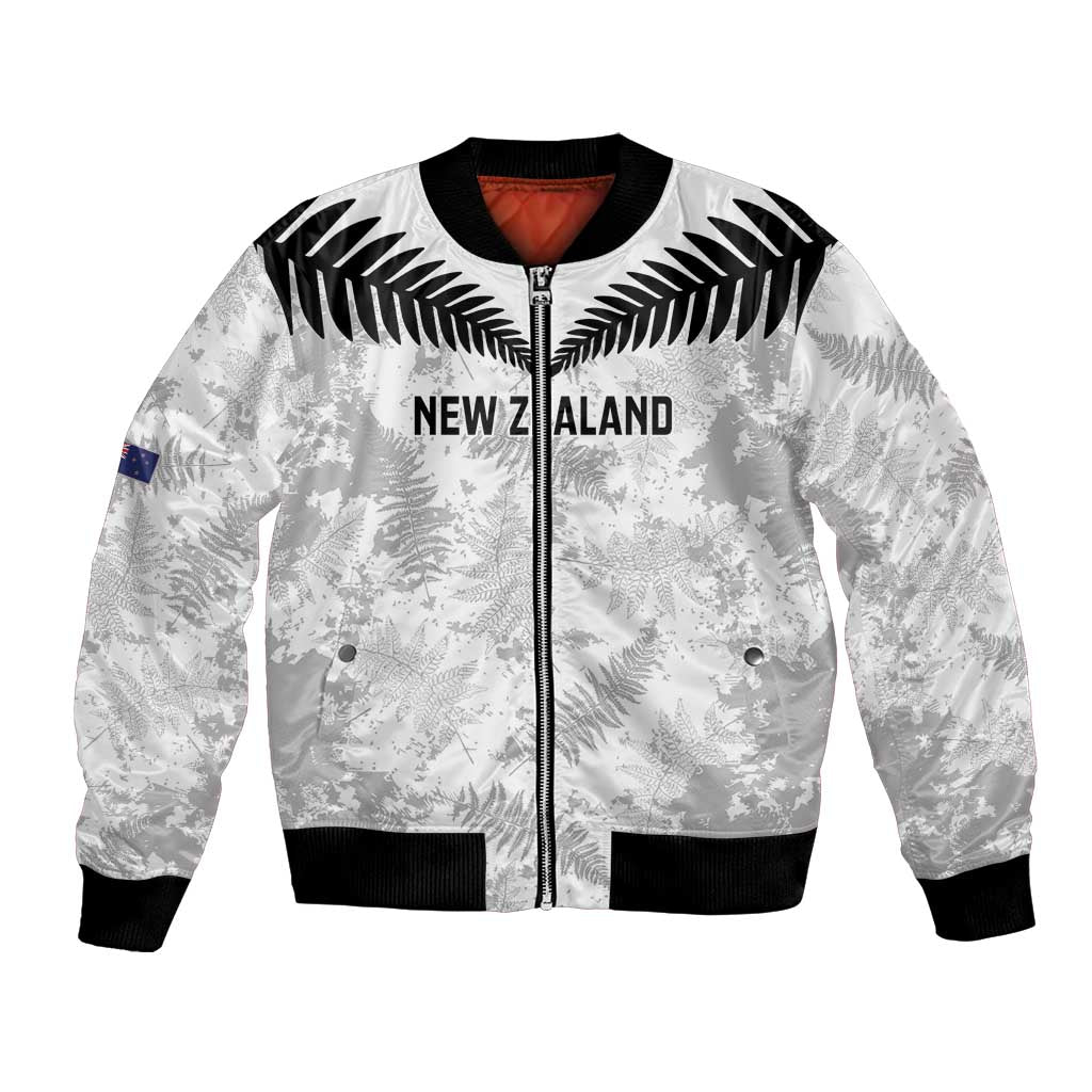 Custom New Zealand Silver Fern Football Bomber Jacket Go Aotearoa Grunge White LT14 Unisex White - Polynesian Pride