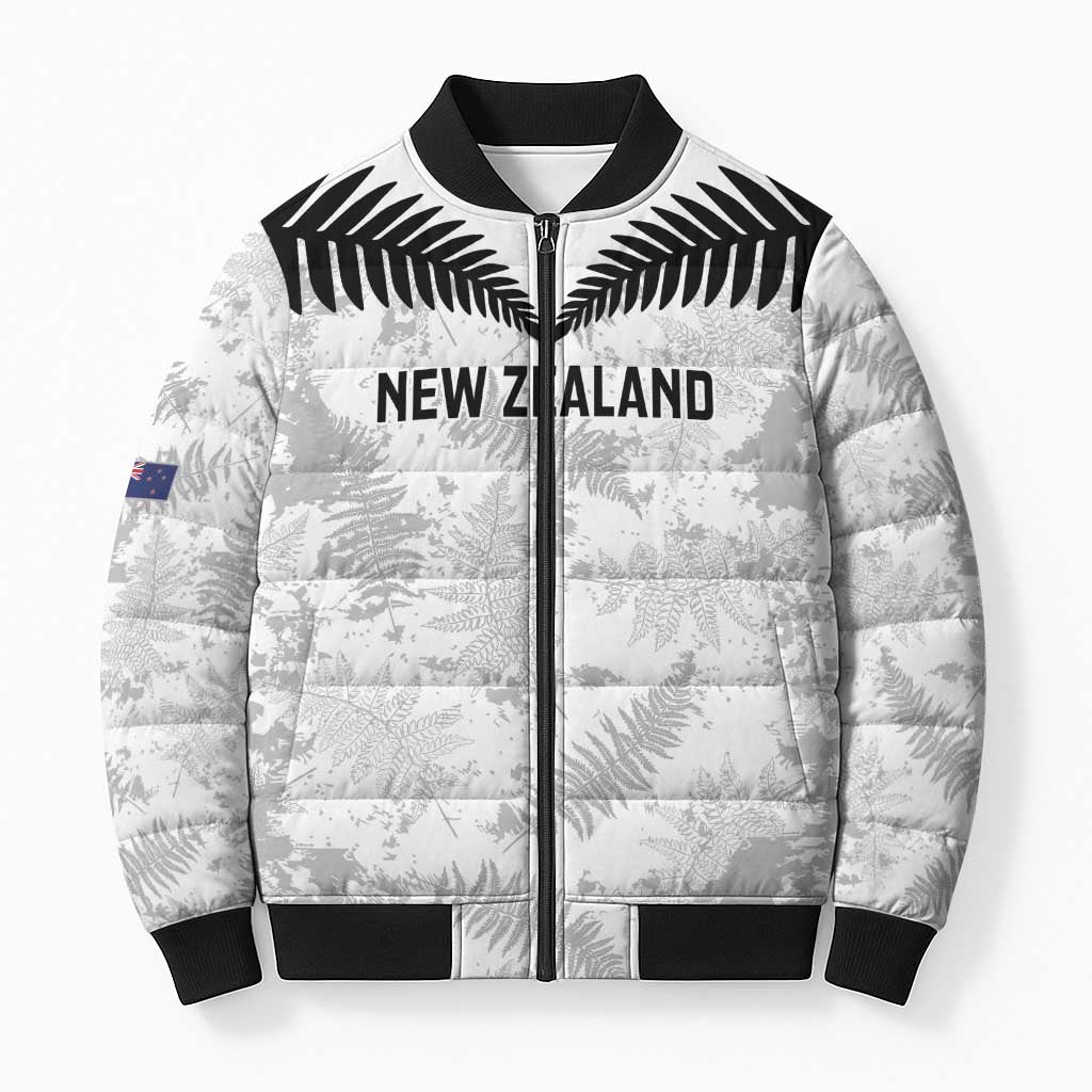 Custom New Zealand Silver Fern Football Bomber Puffer Jacket Go Aotearoa Grunge White LT14 Unisex White - Polynesian Pride