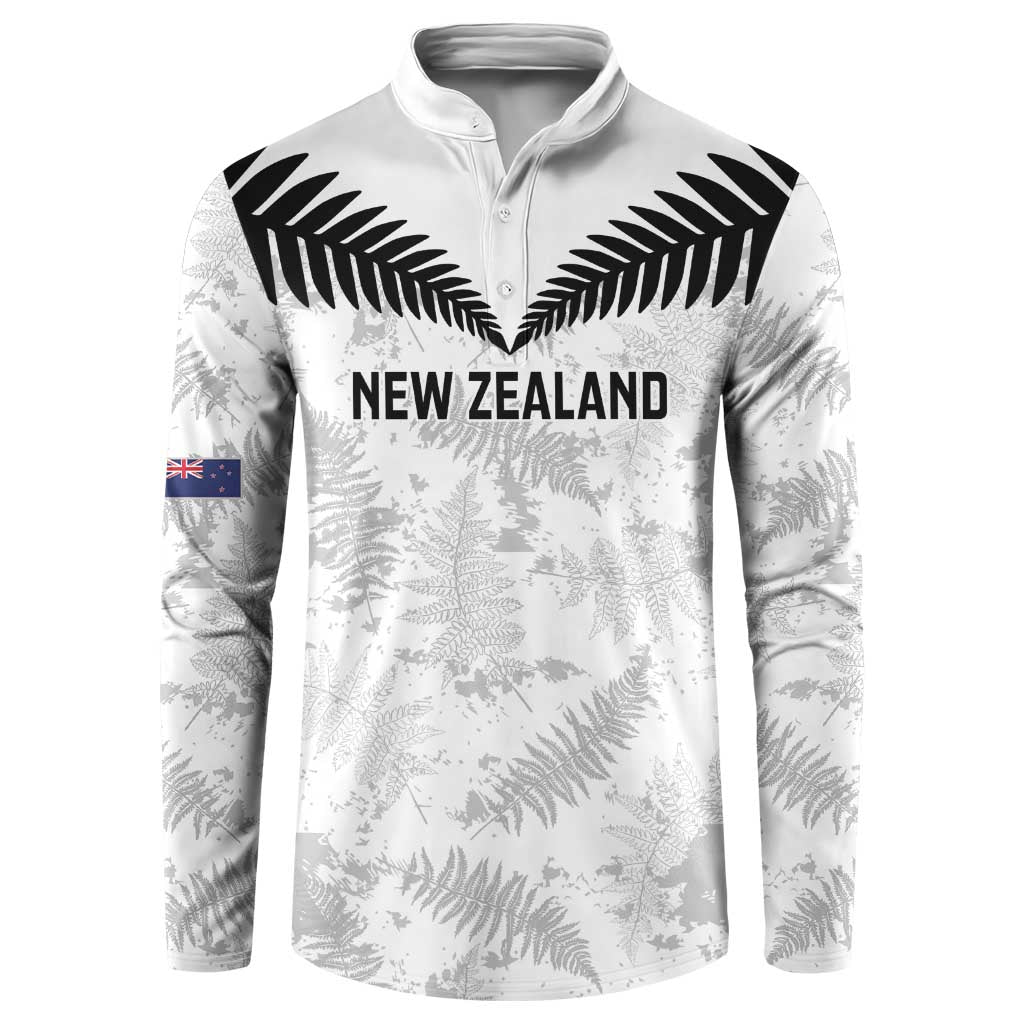 Custom New Zealand Silver Fern Football Button Sweatshirt Go Aotearoa Grunge White LT14 White - Polynesian Pride