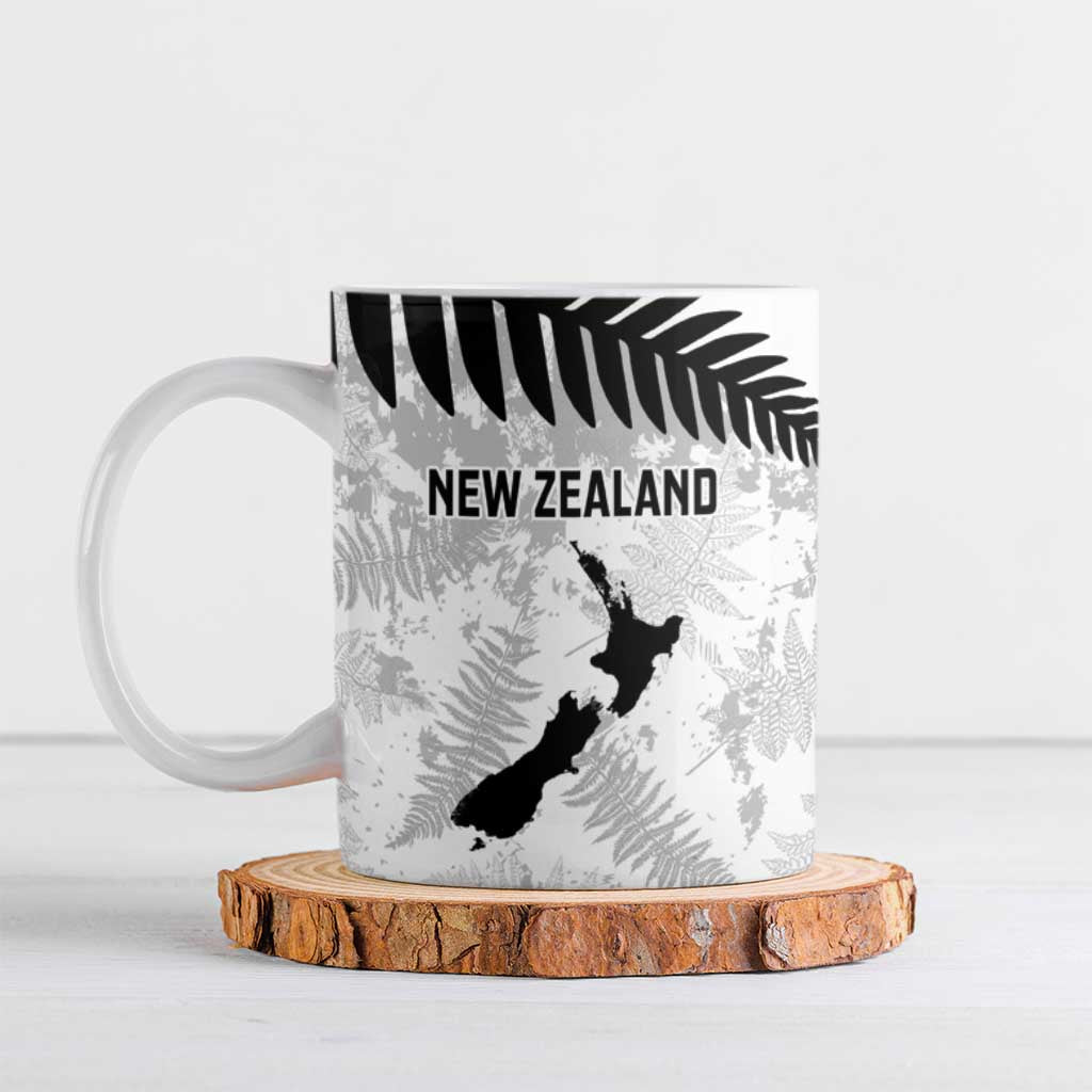Custom New Zealand Silver Fern Football Ceramic Mug Go Aotearoa Grunge White LT14 White - Polynesian Pride