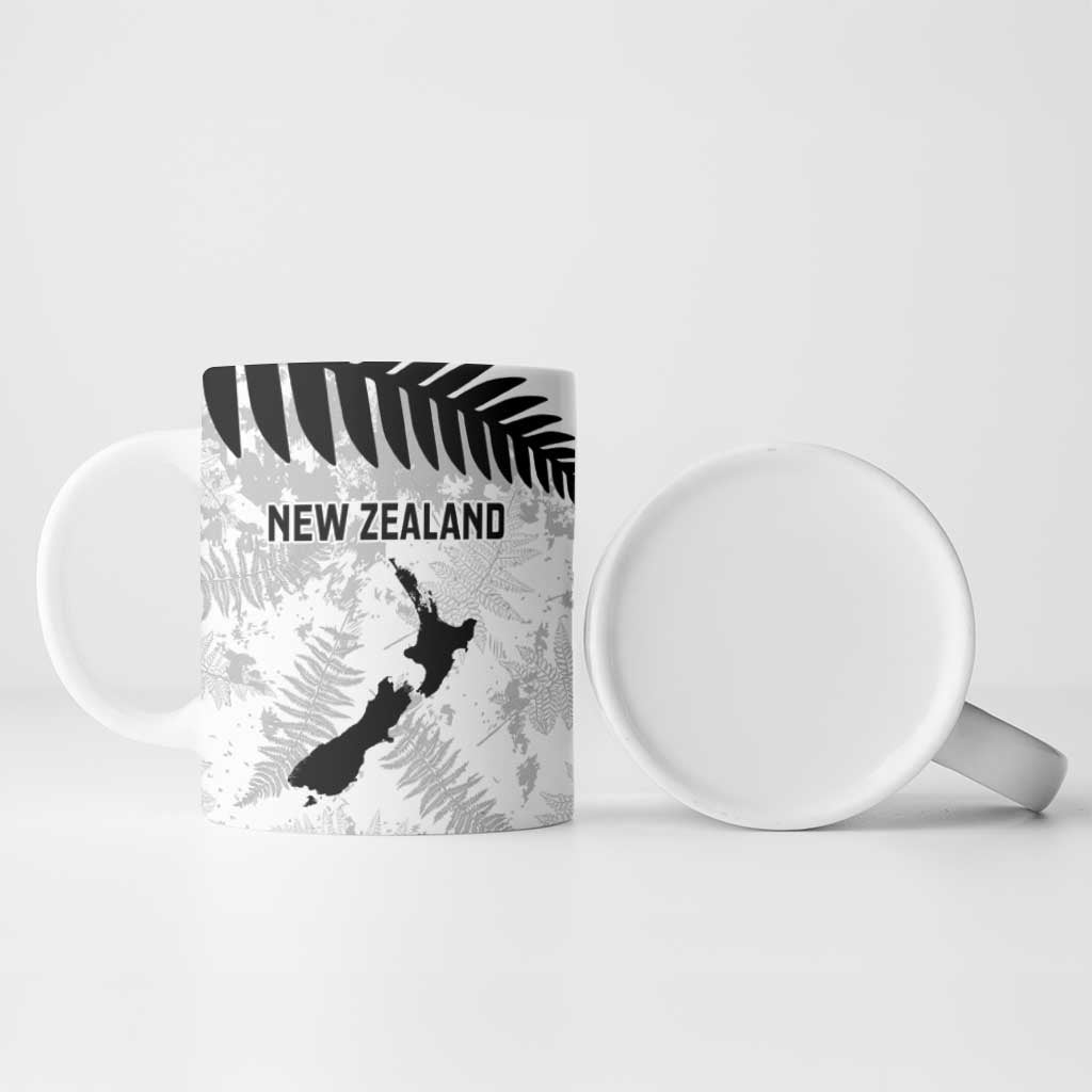 Custom New Zealand Silver Fern Football Ceramic Mug Go Aotearoa Grunge White LT14 - Polynesian Pride