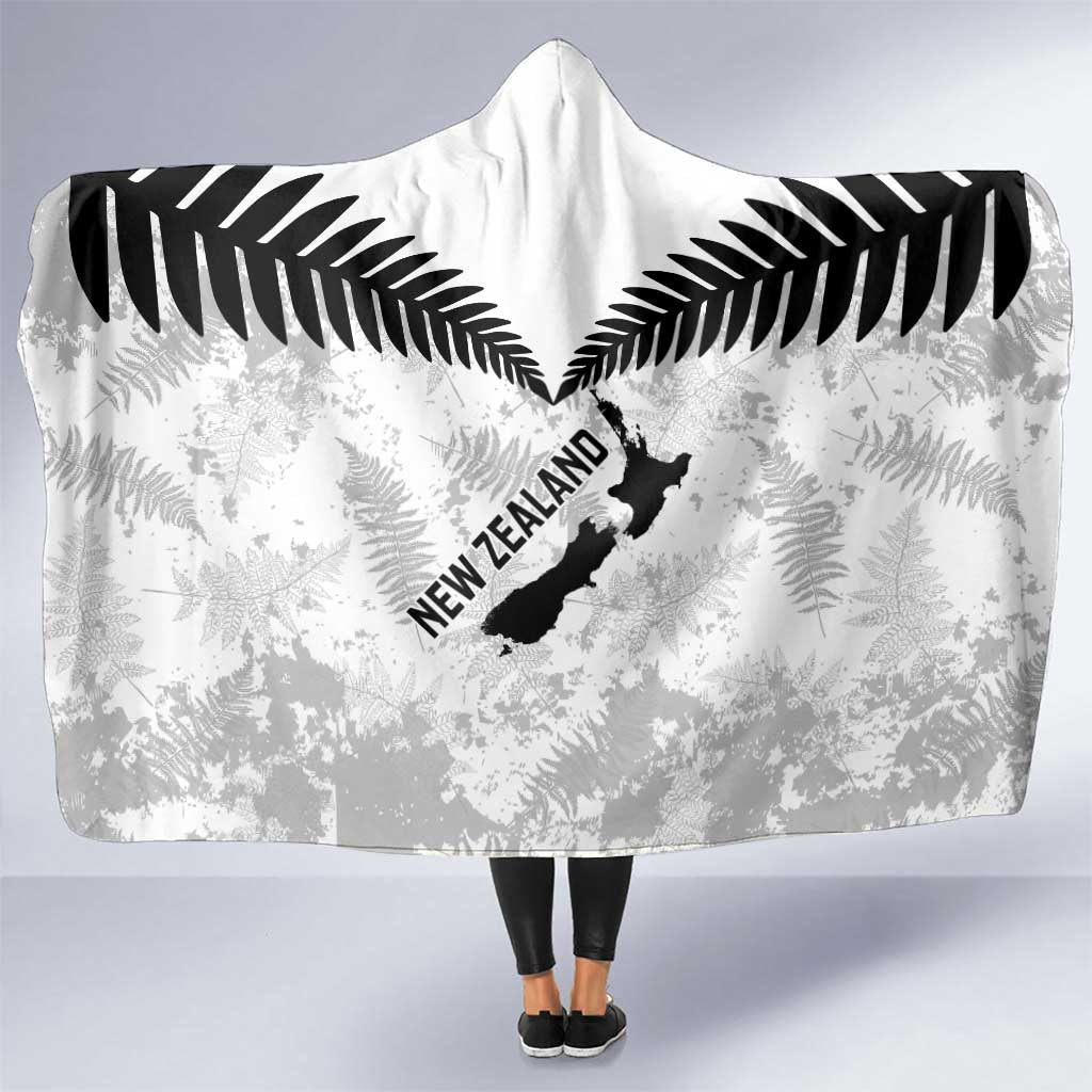 Custom New Zealand Silver Fern Football Hooded Blanket Go Aotearoa Grunge White LT14 One Size White - Polynesian Pride