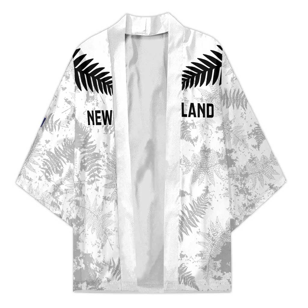 Custom New Zealand Silver Fern Football Kimono Go Aotearoa Grunge White LT14 Unisex White - Polynesian Pride