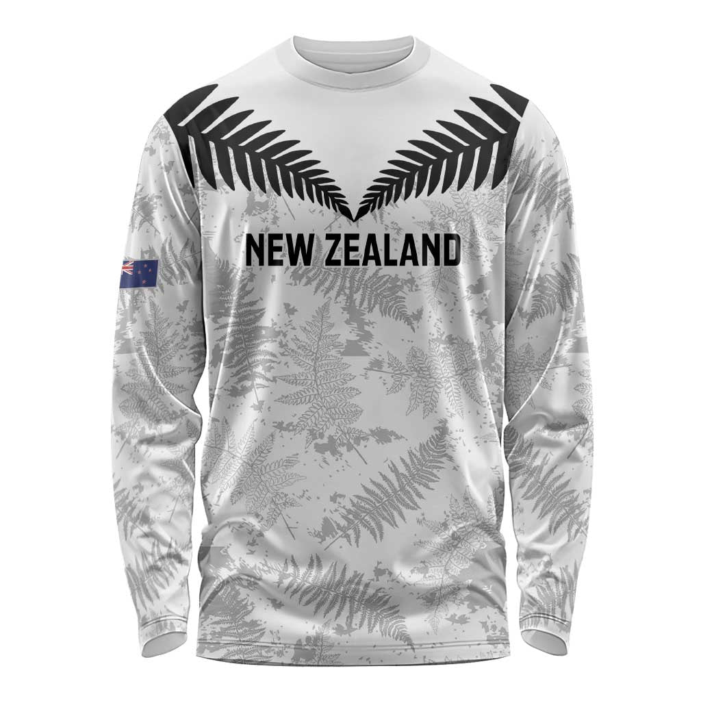 Custom New Zealand Silver Fern Football Long Sleeve Shirt Go Aotearoa Grunge White LT14 Unisex White - Polynesian Pride