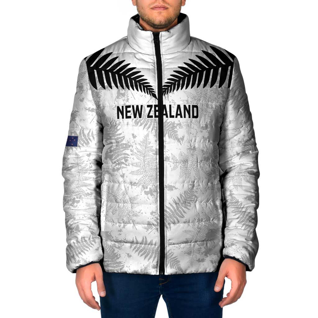 Custom New Zealand Silver Fern Football Padded Jacket Go Aotearoa Grunge White LT14 Men White - Polynesian Pride