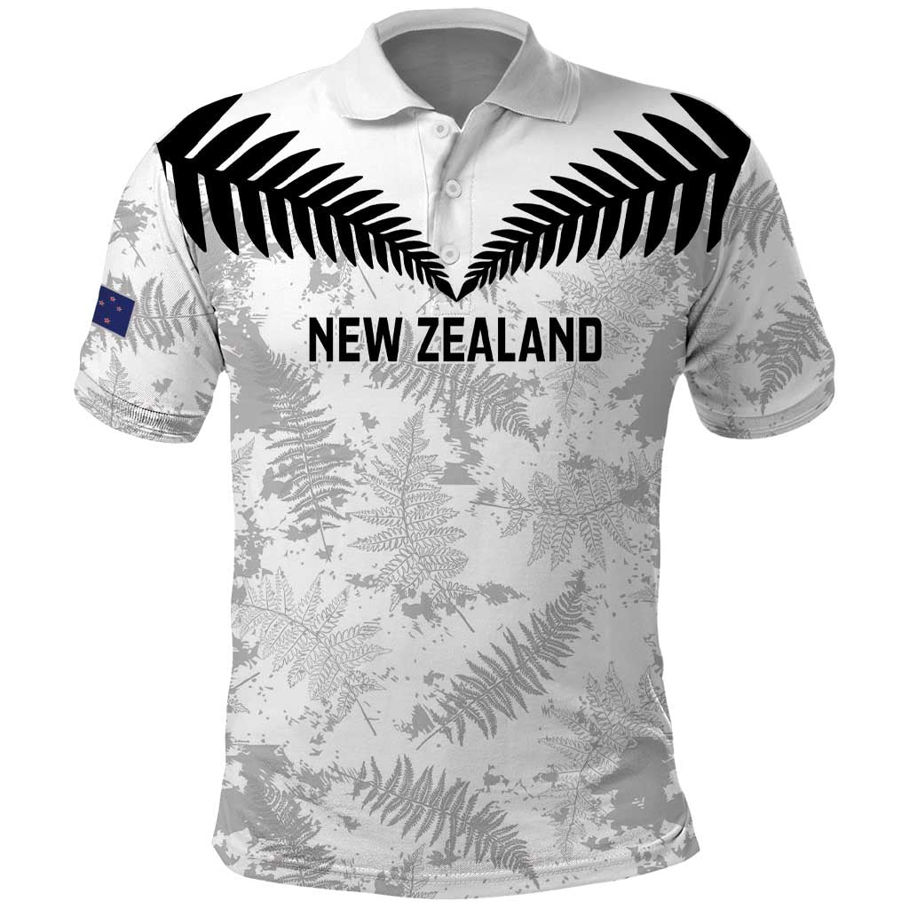 Custom New Zealand Silver Fern Football Polo Shirt Go Aotearoa Grunge White LT14 White - Polynesian Pride