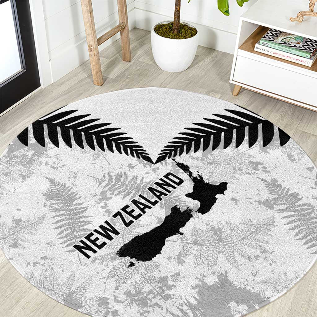 Custom New Zealand Silver Fern Football Round Carpet Go Aotearoa Grunge White LT14 White - Polynesian Pride