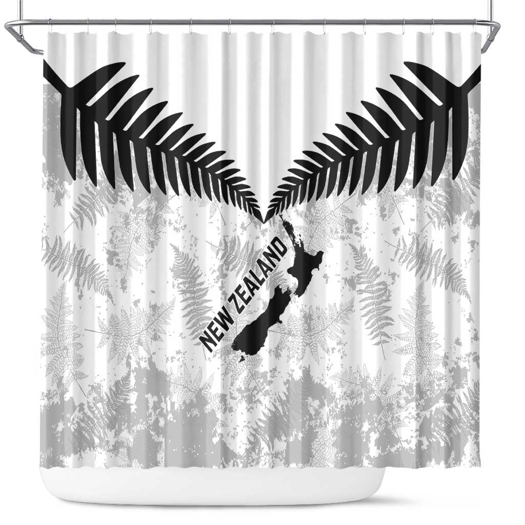 Custom New Zealand Silver Fern Football Shower Curtain Go Aotearoa Grunge White LT14 White - Polynesian Pride