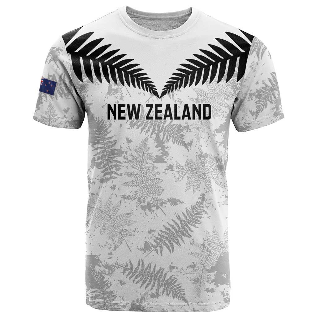 Custom New Zealand Silver Fern Football T Shirt Go Aotearoa Grunge White LT14 White - Polynesian Pride