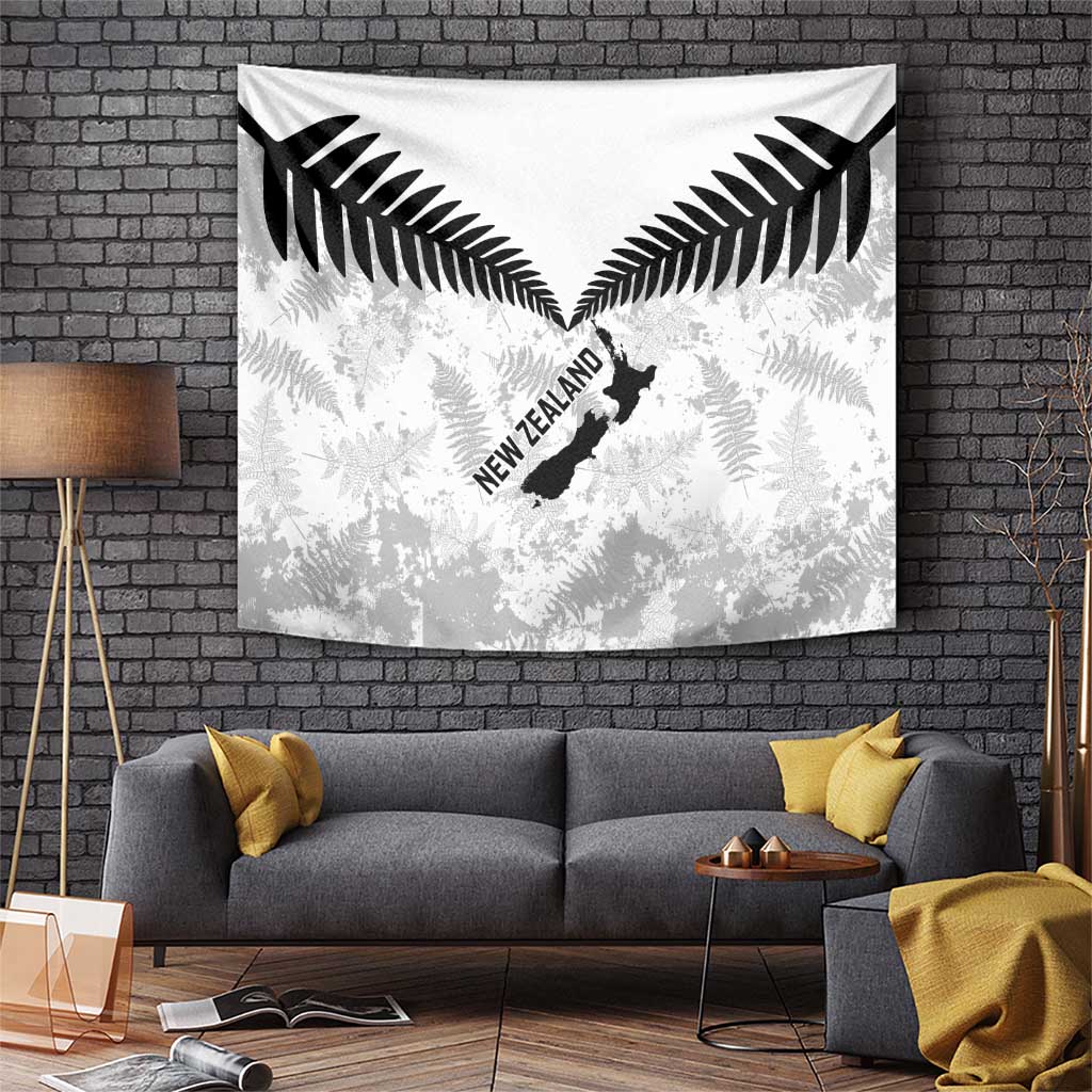 Custom New Zealand Silver Fern Football Tapestry Go Aotearoa Grunge White LT14 White - Polynesian Pride