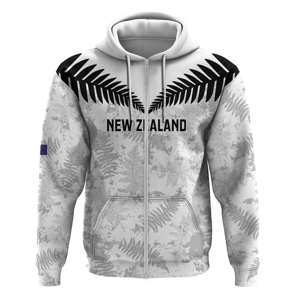 Custom New Zealand Silver Fern Football Zip Hoodie Go Aotearoa Grunge White LT14 Zip Hoodie White - Polynesian Pride