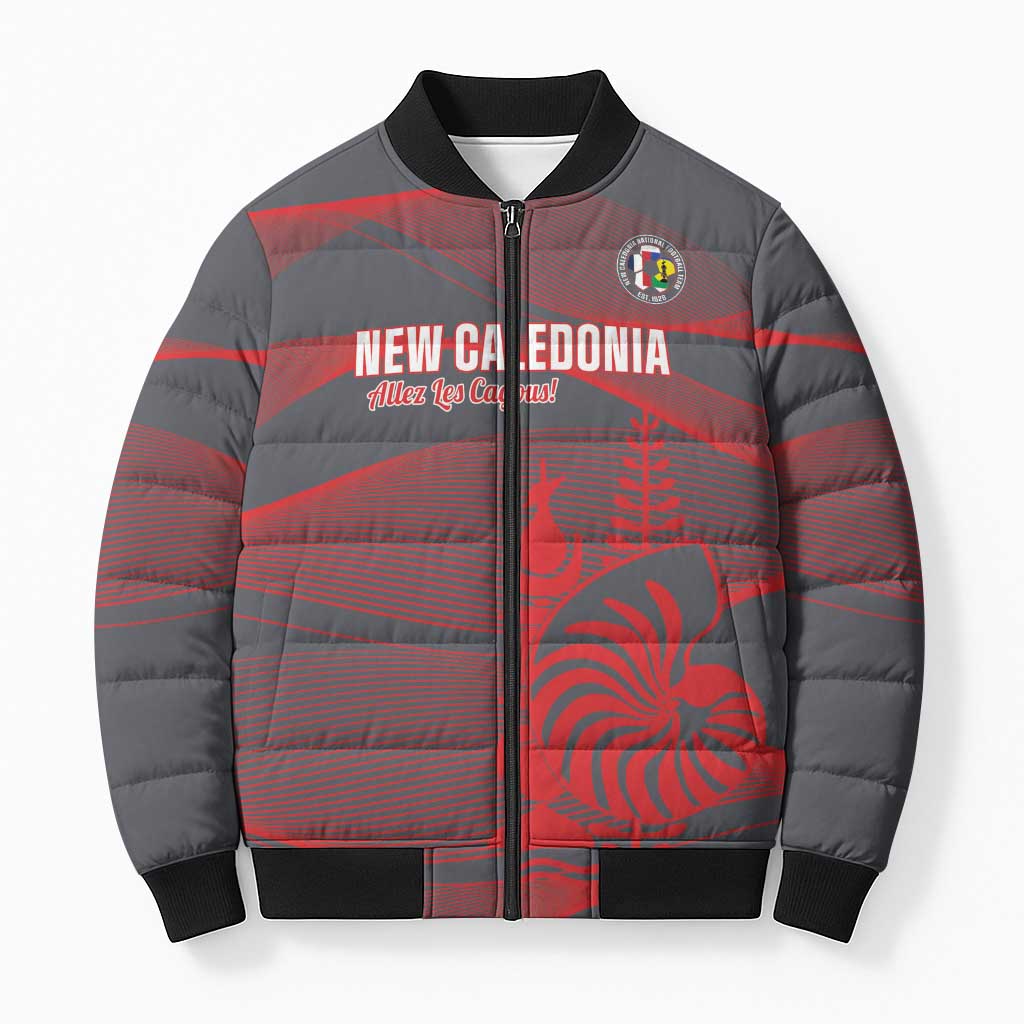 Custom New Caledonia Football Bomber Puffer Jacket Allez Les Cagous Grey Version LT14 Unisex Grey - Polynesian Pride