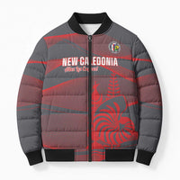 Custom New Caledonia Football Bomber Puffer Jacket Allez Les Cagous Grey Version LT14 Unisex Grey - Polynesian Pride