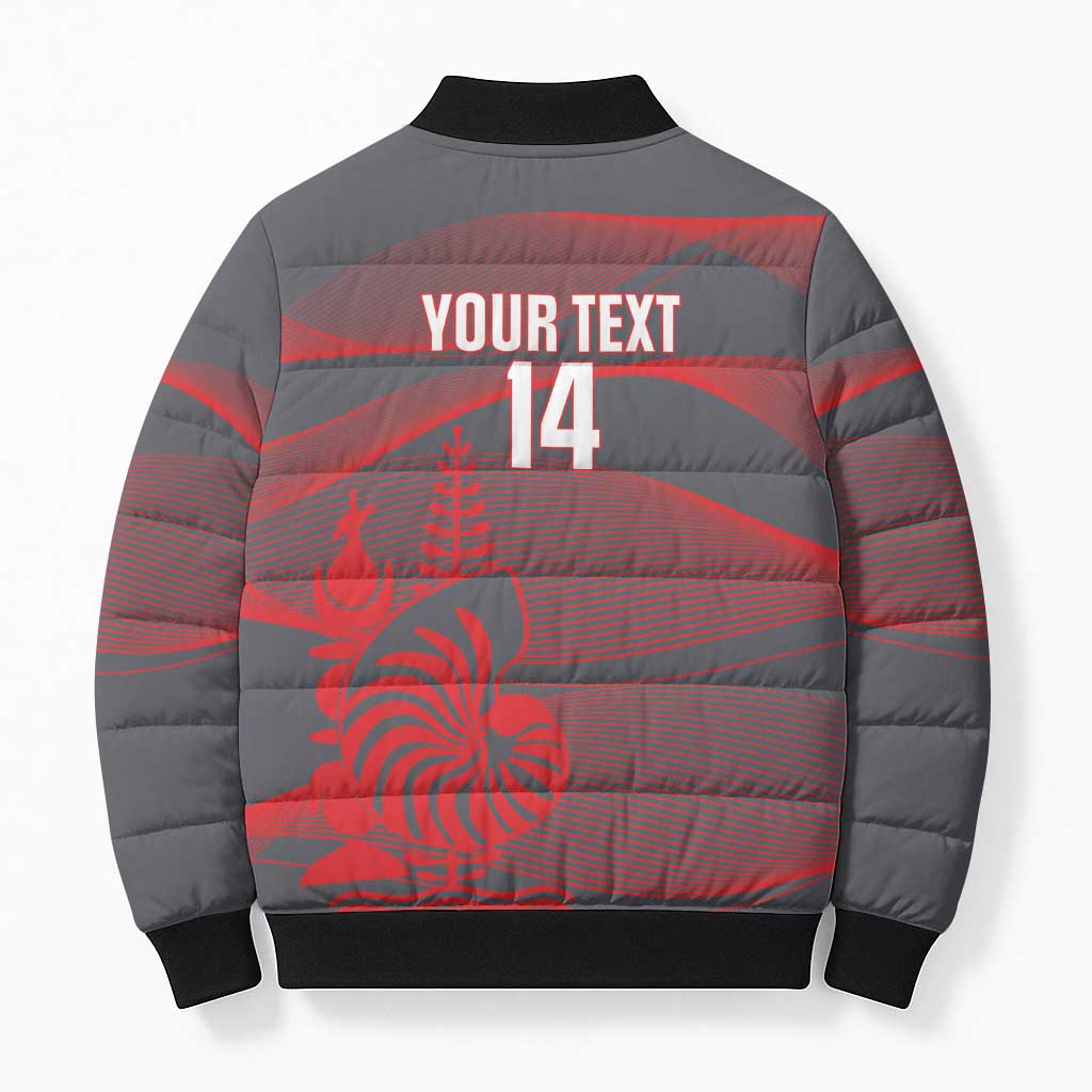 Custom New Caledonia Football Bomber Puffer Jacket Allez Les Cagous Grey Version LT14 - Polynesian Pride